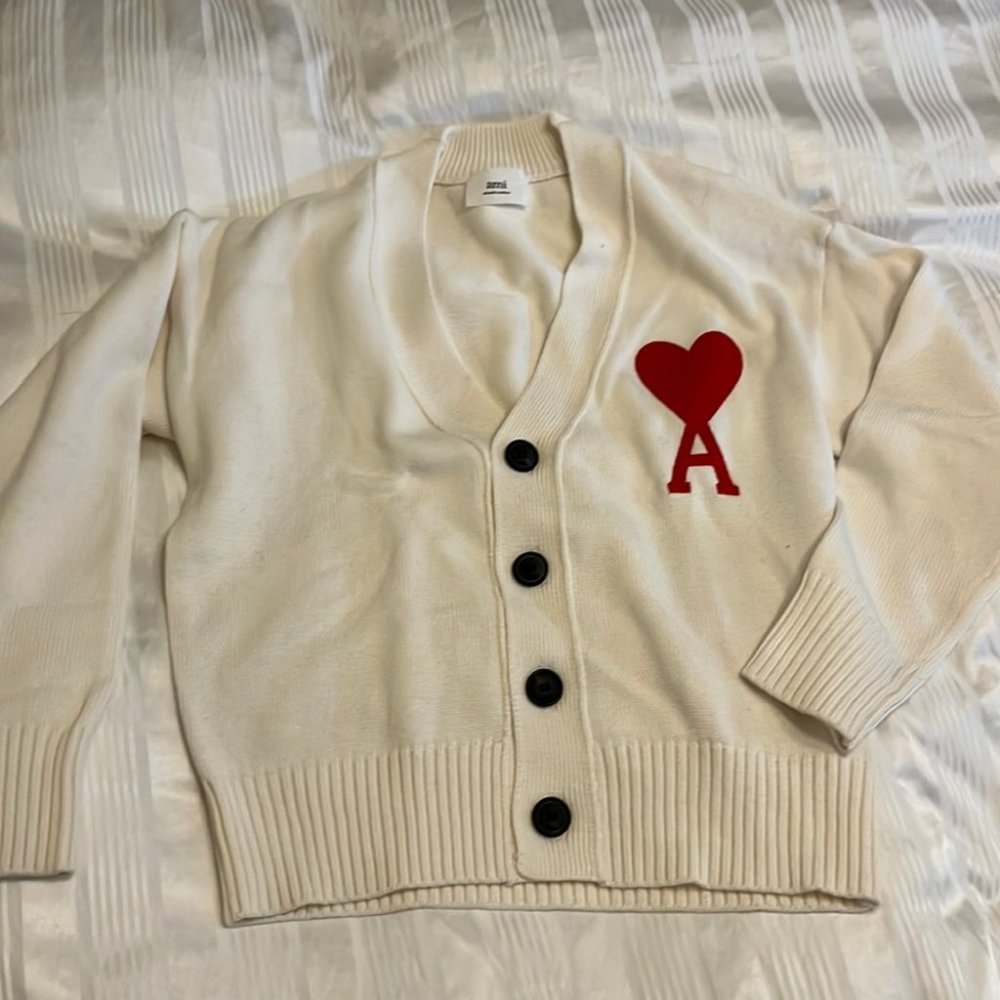 White Cardigan with Heart Stitch